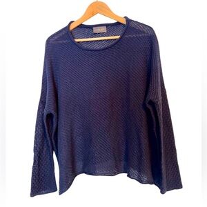 Wooden Ships navy open-knit long sleeve scoop-neck sweater size S/M